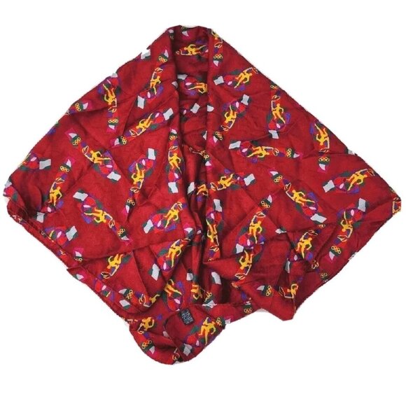 VTG Italy 100% Silk Burgundy Olympic Fire Running Man Print Rare MCM Scarf -EC - Picture 1 of 6